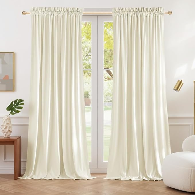 NICETOWN Thermal Insulated Velvet Curtains Ivory White 90 Inch Length, Heavy by NICETOWN