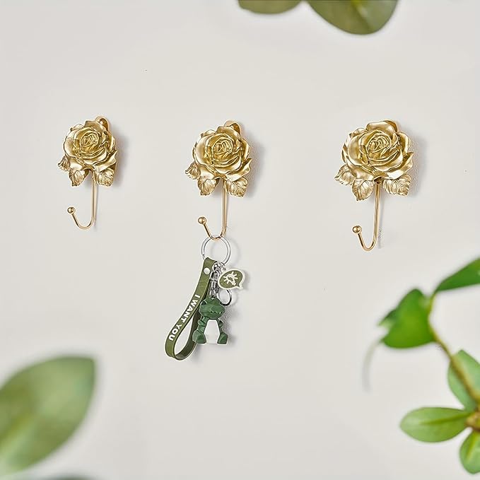 Gold Decorative Wall Hooks for Hanging, Cute Resin Flower Bow Coat Hooks - Image 2