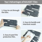 AULIGET 2 Sheets Black Slate Peel and Stick Backsplash, PVC Mixed Metal Silver - Image 7