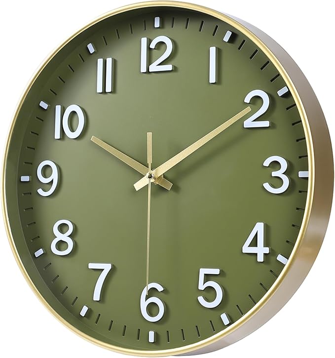 HZDHCLH Wall Clocks Battery Operated, Wall Clock Green Gold, 12 inch Wall Clock - Image 3
