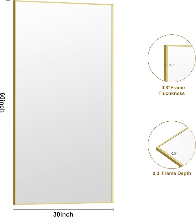 KOCUUY Large Gold Bathroom Mirror, 60x30 inch Rectangular Mirror - Image 8