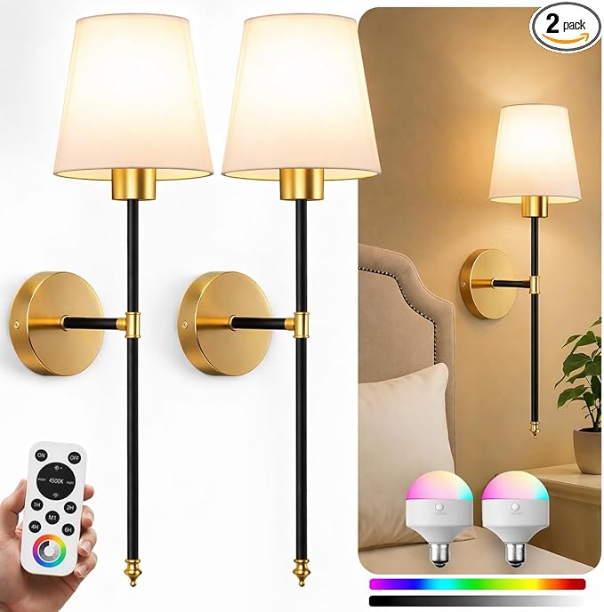 IRONPAX Wall Sconces Battery Operated Set of 2, Wireless Rechargeable Wall by IRONPAX