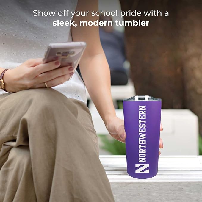 Campus Colors NCAA Stainless Steel Tumbler perfect for Gameday - 18 oz - Double Walled - Keeps Drinks Perfectly Insulated (Northwestern Wildcats - Purple)