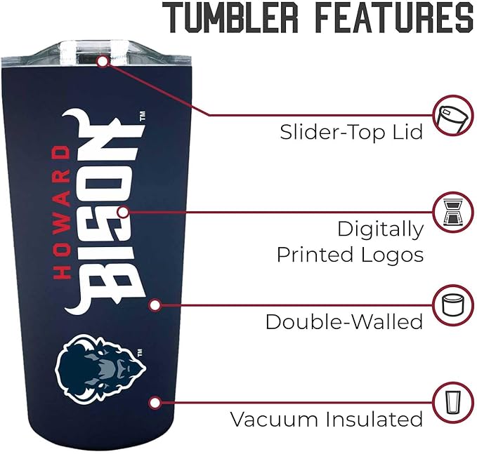Campus Colors NCAA Stainless Steel Tumbler perfect for Gameday - 18 oz - Double Walled - Keeps Drinks Perfectly Insulated (Howard University - Navy)