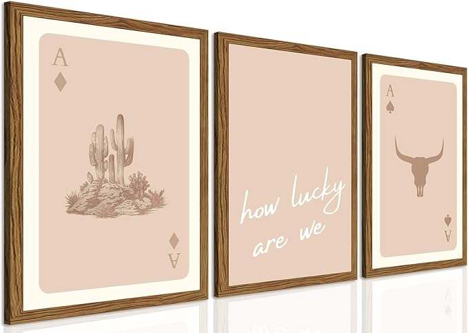 Western Wall Art Set of 3, Vintage Southwestern Cowboy Playing Card Wall Decor by TransformYourWallsElevateYourStyle