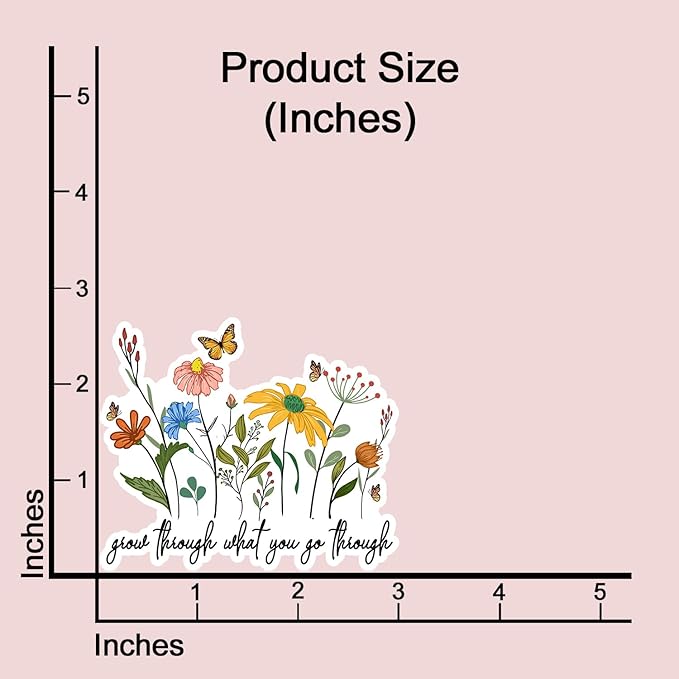 (3 pcs) Grow Through What You Go Through Motivational Sticker Floral for Tumbler, Funny Sarcastic Phrase Inspirational Quote Vinyl Decal for Kindle Laptop Water Bottle Phone Hard Hat - 3x2.6