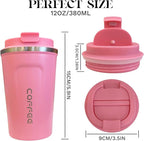 YINBAOGE Insulated Travel Coffee Mug, Spill & Leak Proof, Portable To Go Camping Stainless Steel Coffee Tumbler, Reusable Thermal Coffee Cup with Lid for Hot & Cold Drinks (2nd-Pink, 12 OZ)