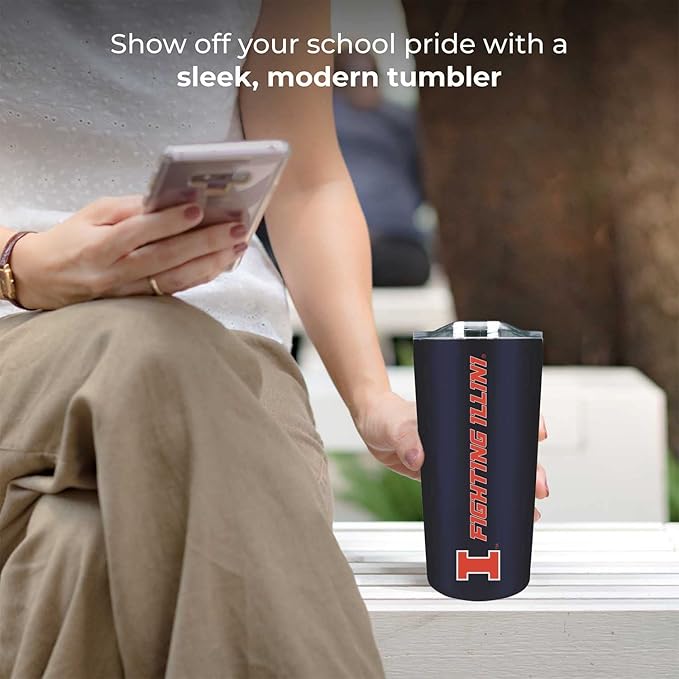 Campus Colors NCAA Stainless Steel Tumbler perfect for Gameday - 18 oz - Double Walled - Keeps Drinks Perfectly Insulated (Illinois Fighting Illini - Navy)