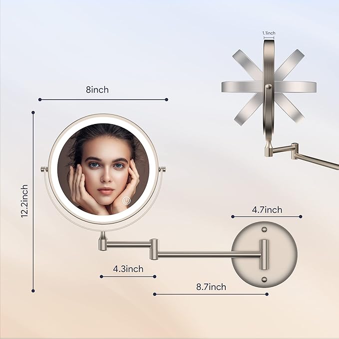 Rocollos Rechargeable Wall Mounted Lighted Makeup Mirror, 8 Inch Double-Sided - Image 7