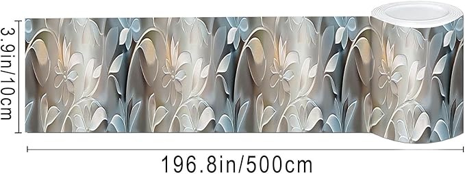 IVN Wallpaper Border Peel and Stick Wall Accent PVC Embossed Silver Floral - Image 3