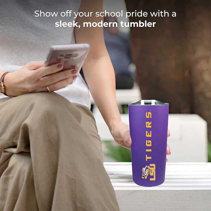 Campus Colors NCAA Stainless Steel Tumbler perfect for Gameday - 18 oz - Double Walled - Keeps Drinks Perfectly Insulated (LSU Tigers - Purple)