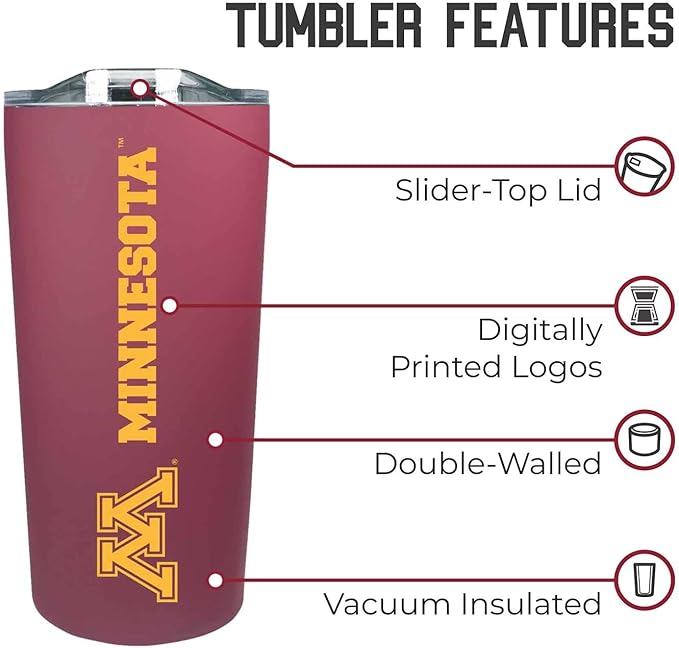 Campus Colors NCAA Stainless Steel Tumbler perfect for Gameday - 18 oz - Double Walled - Keeps Drinks Perfectly Insulated (Minnesota Golden Gophers - Maroon)