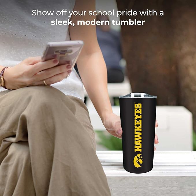 Campus Colors NCAA Stainless Steel Tumbler perfect for Gameday - 18 oz - Double Walled - Keeps Drinks Perfectly Insulated (Iowa Hawkeyes - Black)