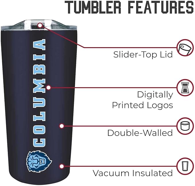 Campus Colors NCAA Stainless Steel Tumbler perfect for Gameday - 18 oz - Double Walled - Keeps Drinks Perfectly Insulated (Columbia Lions - Navy)