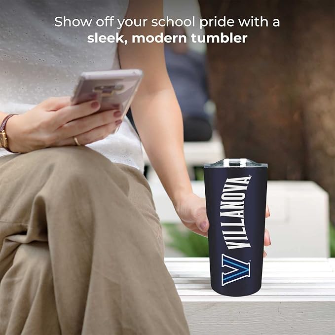 Campus Colors NCAA Stainless Steel Tumbler perfect for Gameday - 18 oz - Double Walled - Keeps Drinks Perfectly Insulated (Villanova Wildcats - Navy)