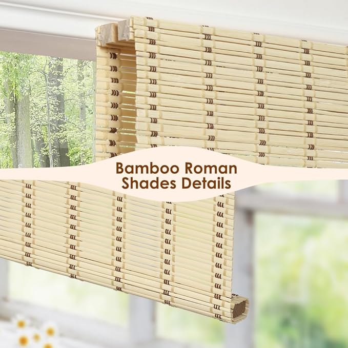 Cordless Bamboo Roman Shades, Light Filtering Bamboo Blinds Shades - Image 2
