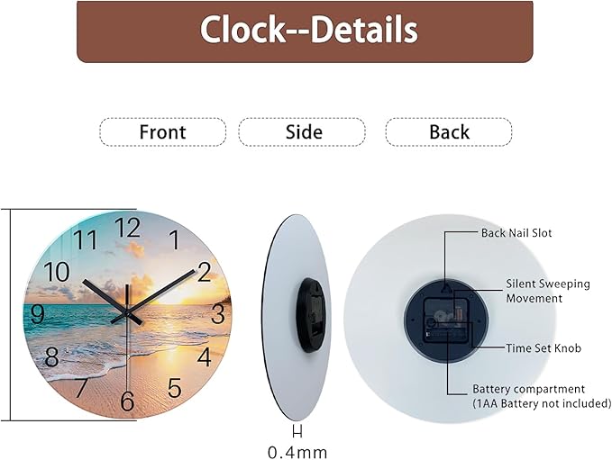 Beach Coastal Wall Clocks Battery Operated Analog Round Wall Clock - Image 7