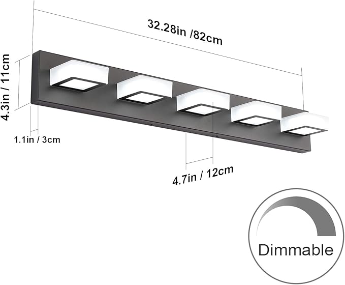 Ralbay Dimmable Matte Black Vanity Light Modern 5 Lights Acrylic Stainless - Image 2