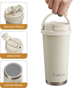16oz Tumbler with 3 in 1 Lid - Travel Coffee Tumbler - 100% Leakproof and Spill Proof for Hot and Cold Drink - Coffee Mug for Travel, Office, School...(Beige)