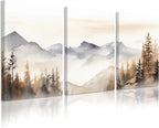 Neutral Mountain Wall Art Decor Set of 3 Forest Canvas Wall Art Poster by Unknown