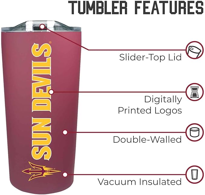 Campus Colors NCAA Stainless Steel Tumbler perfect for Gameday - 18 oz - Double Walled - Keeps Drinks Perfectly Insulated (Arizona State Sun Devils - Maroon)