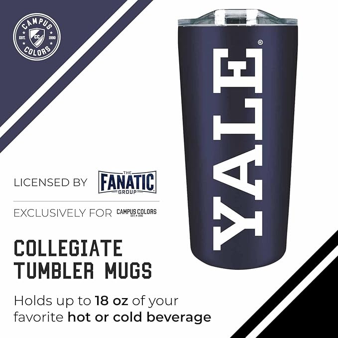 Campus Colors NCAA Stainless Steel Tumbler perfect for Gameday - 18 oz - Double Walled - Keeps Drinks Perfectly Insulated (Yale Bulldogs - Navy)