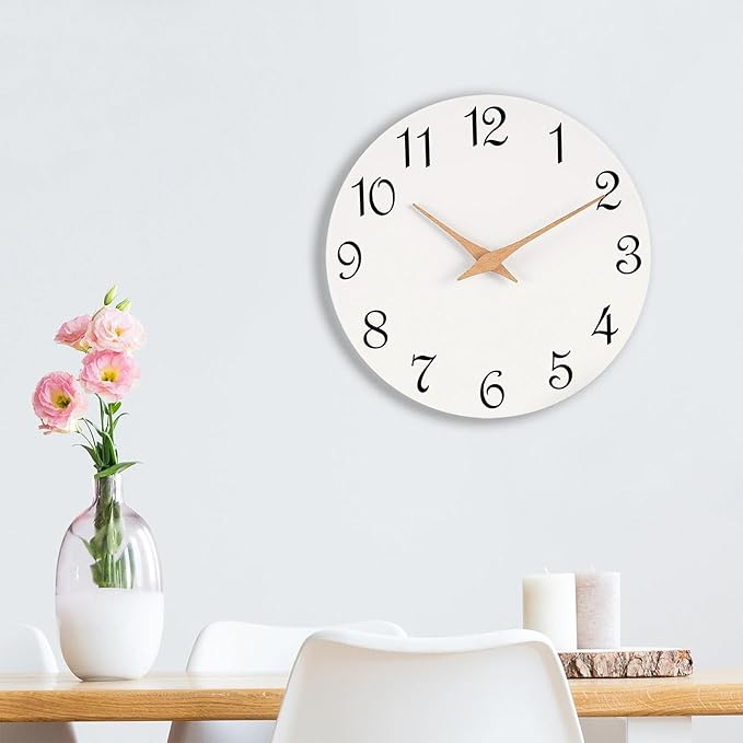 Mosewa Wall Clock Silent Non Ticking Battery Operated White Modern Simple - Image 2