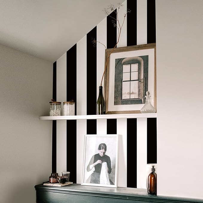 Jeweluck Black and White Wallpaper Peel and Stick Wall Paper 17.7”x118.1” Black - Image 7