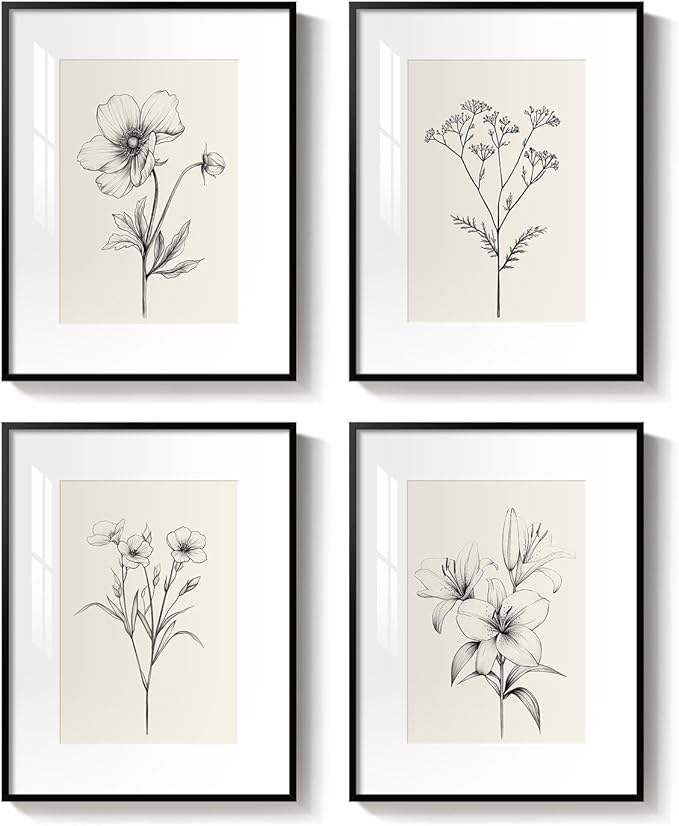 Framed Black and White Botanical Wall Art, Farmhouse Rustic Flower Artwork - Image 8