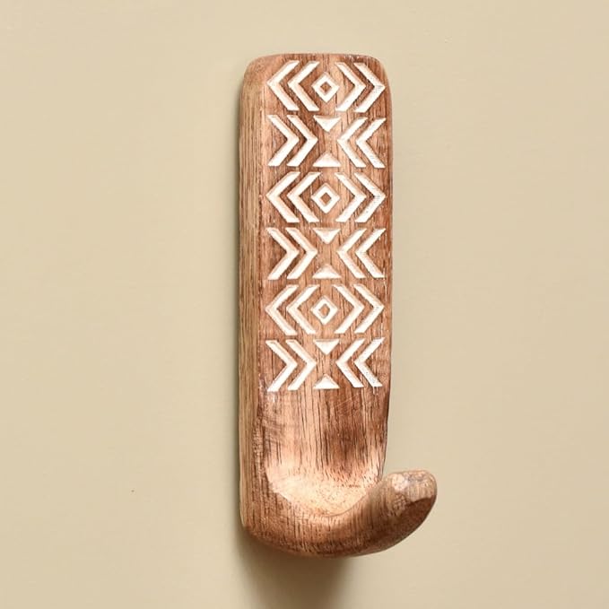 IndianShelf 10 LB- 6 Pieces Decorative Wood Adhesive Wall Hooks–Boho Peel and by IndianShelf