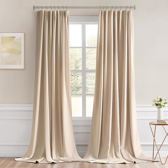 MIULEE Back Tab Beige Curtains 120 Inch Long 2 Panels Set - Image 9