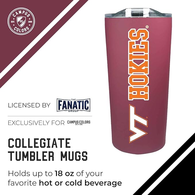 Campus Colors NCAA Stainless Steel Tumbler perfect for Gameday - 18 oz - Double Walled - Keeps Drinks Perfectly Insulated (Virginia Tech Hokies - Maroon)