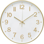 Wall Clock 12 Inch White-Gold Modern Simple Quartz Decorative Clock Non-Ticking by BAKBRAND