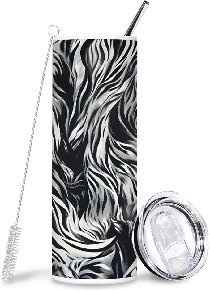 Zebra Marble Pattern 20 oz Tumbler with Lid and Straw Travel Coffee Mug Spill Proof Stainless Steel Double Wall Vacuum Insulated Cup