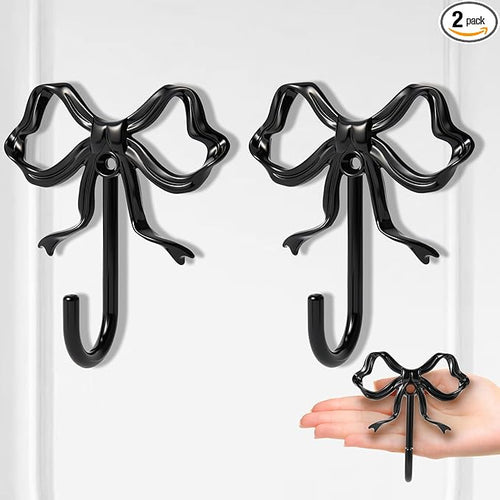 2 PCS Large Size Black Bow Wall Hook, Metal Hooks, Bow Room Decor Hooks by XHIPY