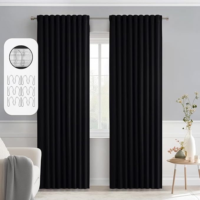 MIULEE Black Back Tab Blackout Curtains 80 Inch Length 2 Panels Set by MIULEE