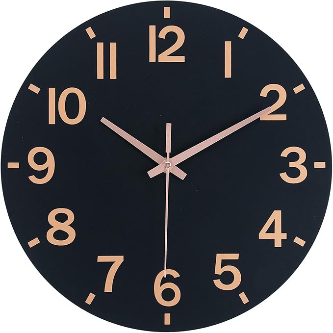 HZDHCLH Wall Clock 10 Inch Silent Non Ticking Wood Battery Operated Black by HZDHCLH