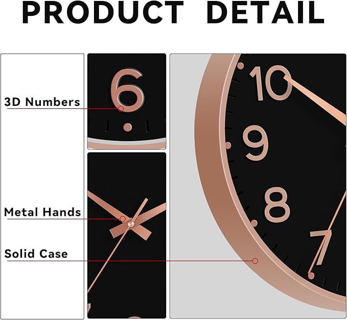 Roymnie Wall Clock, Silent Wall Clocks Battery Operated 8 Inch-Modern Non - Image 7