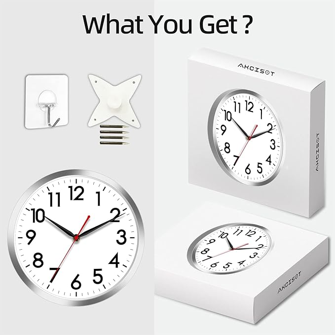 AKCISOT Wall Clock 10 Inch Silent Wall Clocks Battery Operated Non Ticking - Image 7