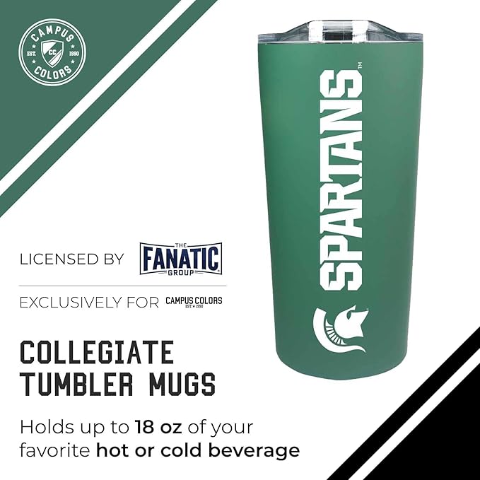 Campus Colors NCAA Stainless Steel Tumbler perfect for Gameday - 18 oz - Double Walled - Keeps Drinks Perfectly Insulated (Michigan State Spartans - Green)