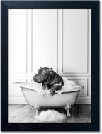 Framed Bathroom Decor Wall Art Black and White Canvas Print Cute Hippo in by Melpa+Art