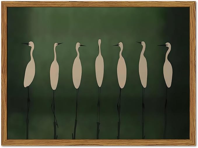 Framed Japanese Cranes Wall Art, Vintage Bird Pictures Wall Decor Paintings by Unknown