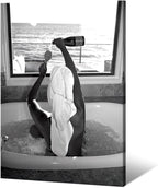 Trendy Black and White Posters Funny Woman Drinking Wine in Bathtub Wall Art by Acqooeakt