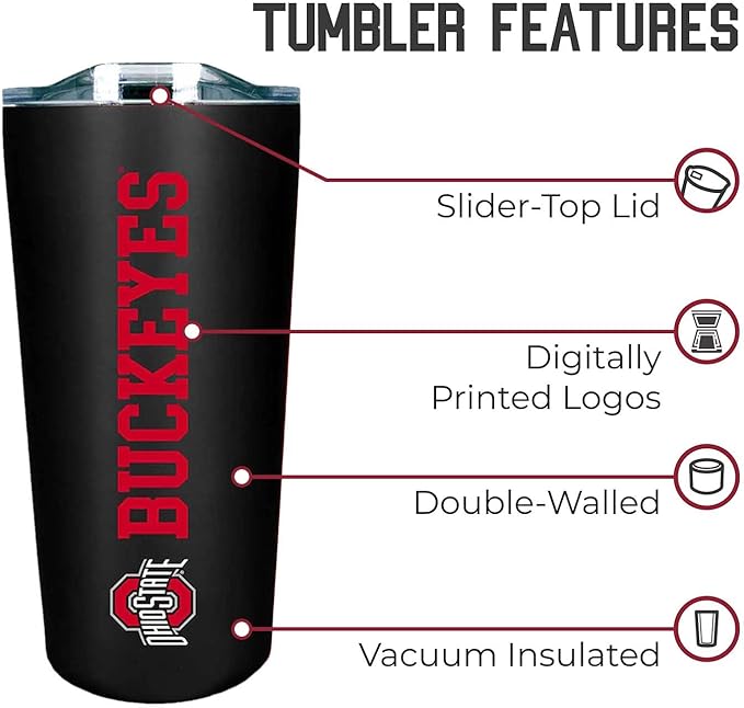 Campus Colors NCAA Stainless Steel Tumbler perfect for Gameday - 18 oz - Double Walled - Keeps Drinks Perfectly Insulated (Ohio State Buckeyes - Black)