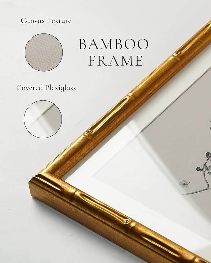 InSimSea Gold Bamboo Framed Canvas Wall Art, Retro White Butterfly Animal - Image 4