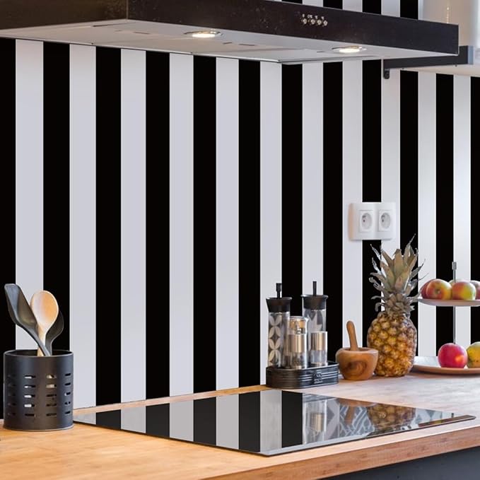 Jeweluck Black and White Wallpaper Peel and Stick Wall Paper 17.7”x393.7” Black - Image 4