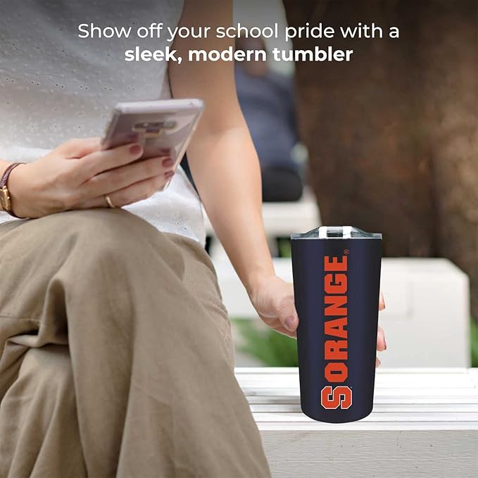 Campus Colors NCAA Stainless Steel Tumbler perfect for Gameday - 18 oz - Double Walled - Keeps Drinks Perfectly Insulated (Syracuse Orange - Navy)