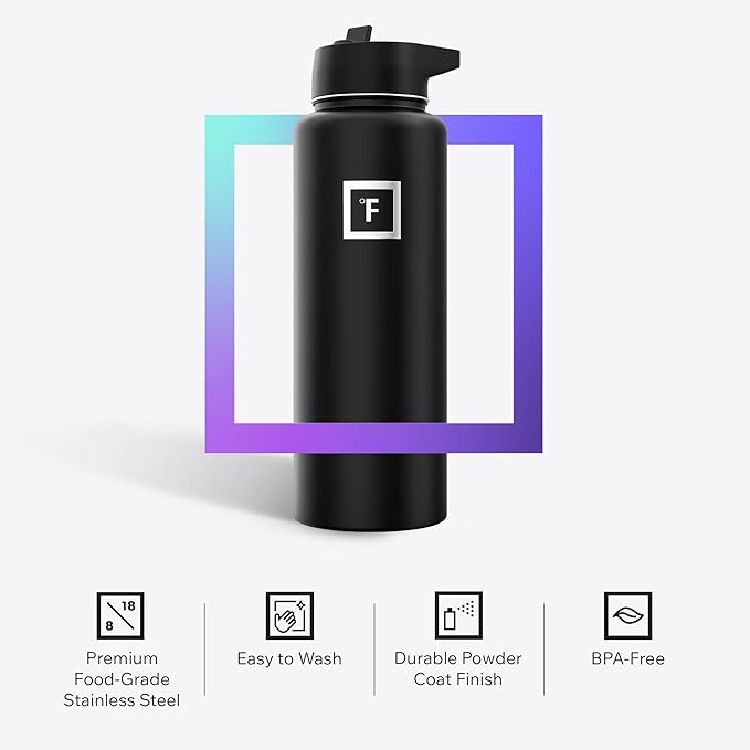 IRON °FLASK Camping & Hiking Hydration Flask with Straw, Wide Mouth Insulated Stainless Steel Sports Water Bottle - 40 oz Sage