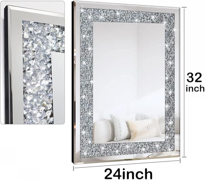 QMDECOR Crystal Crush Diamond Rectangle Silver Mirror - Image 3