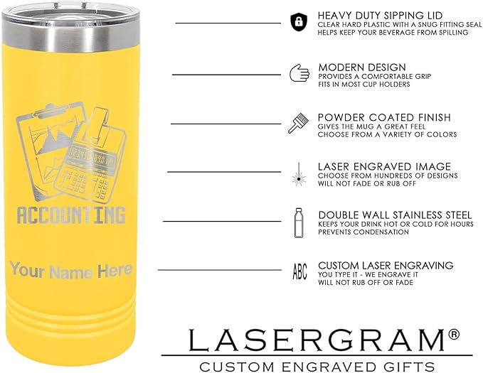LaserGram 22oz Vacuum Insulated Skinny Tumbler, Low Wing Airplane, Personalized Engraving Included (Yellow)